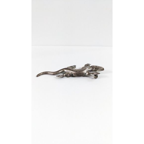 Lizard Shaped Sterling Silver Brooch - Reptile Dragon Pin - Southwestern - Picture 3 of 11
